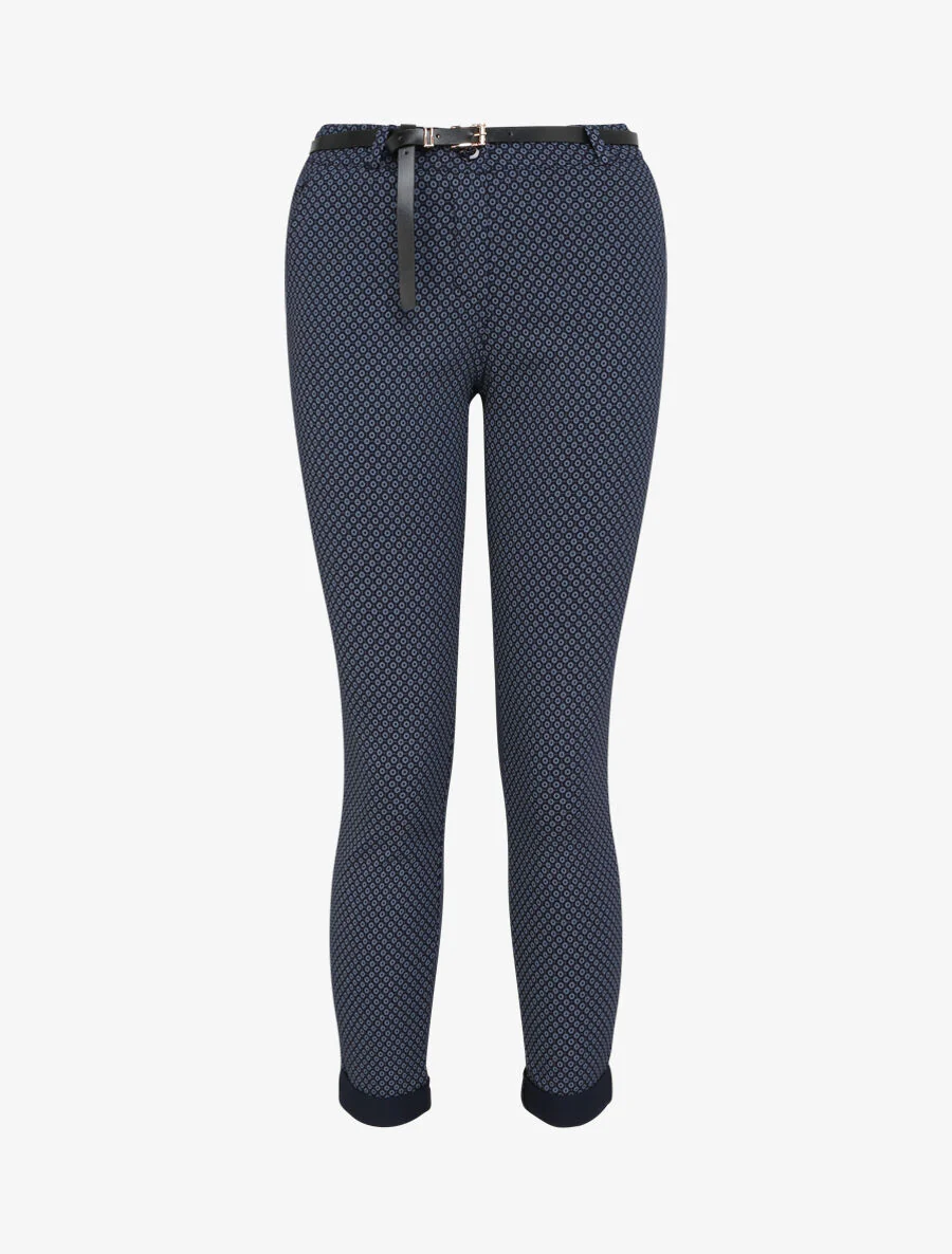 7/8 bloemenprint broek met omgekeerde zakken - Marine