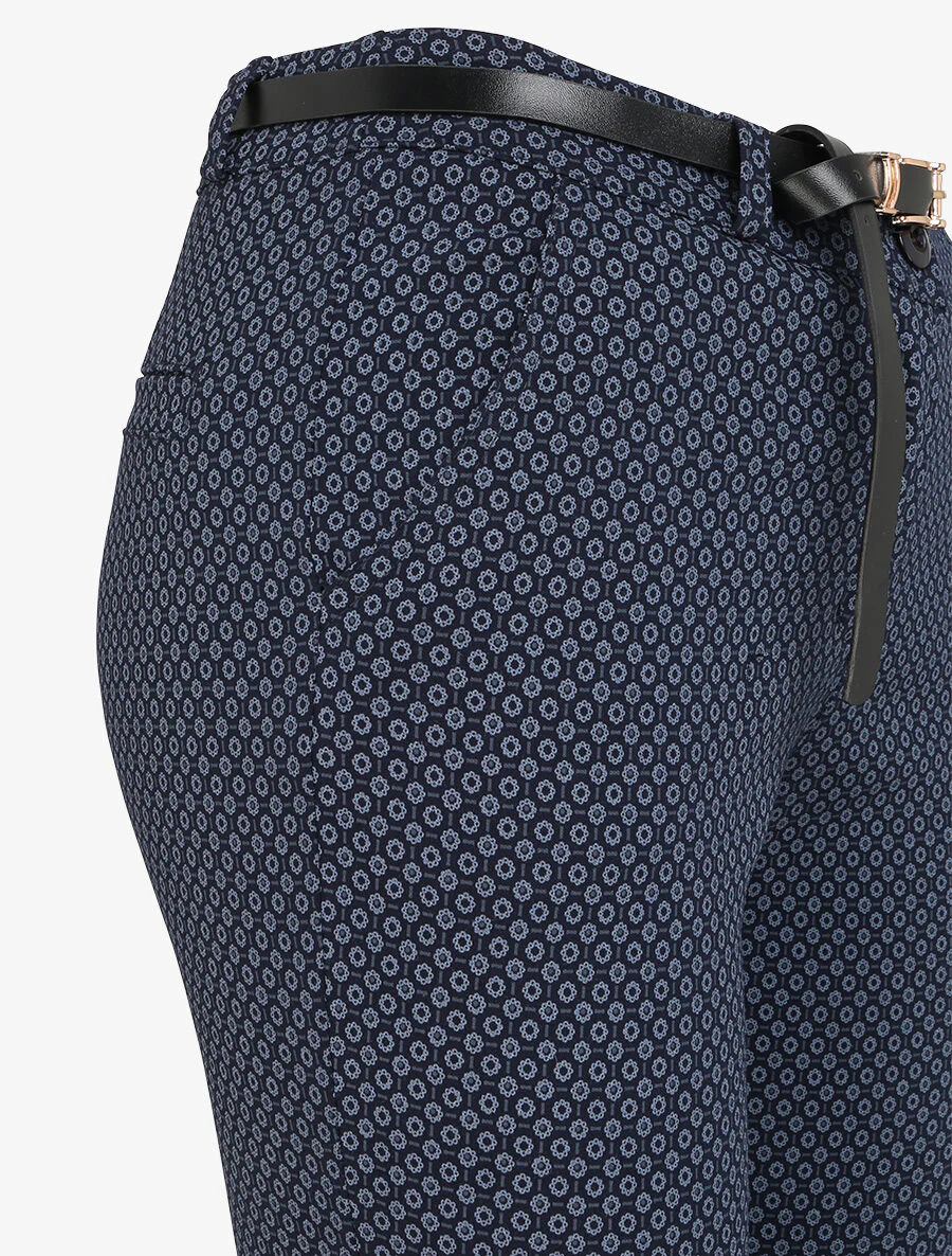 7/8 bloemenprint broek met omgekeerde zakken - Marine - Image 3