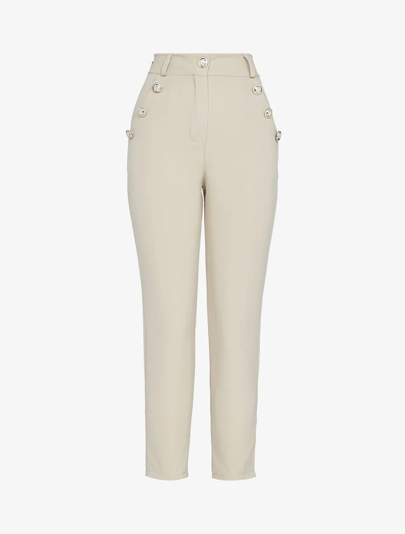 7/8 broek met decoratieve knopen - beige
