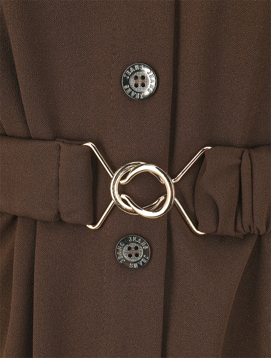 Aansluitend shirt met elastische tailleband - Bruin - Image 3