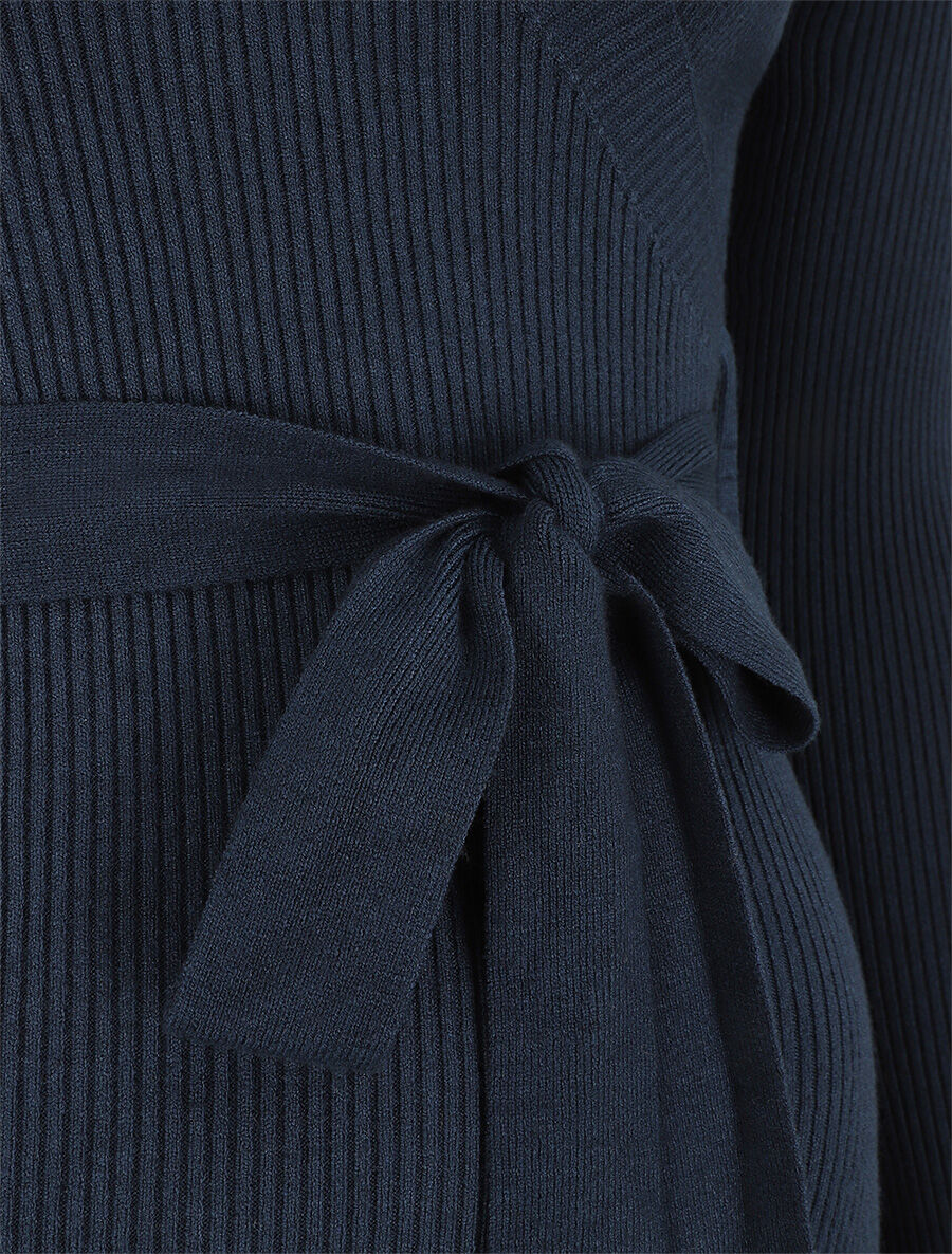 Aansluitende geribde wikkeljurk - Marineblauw - Image 3