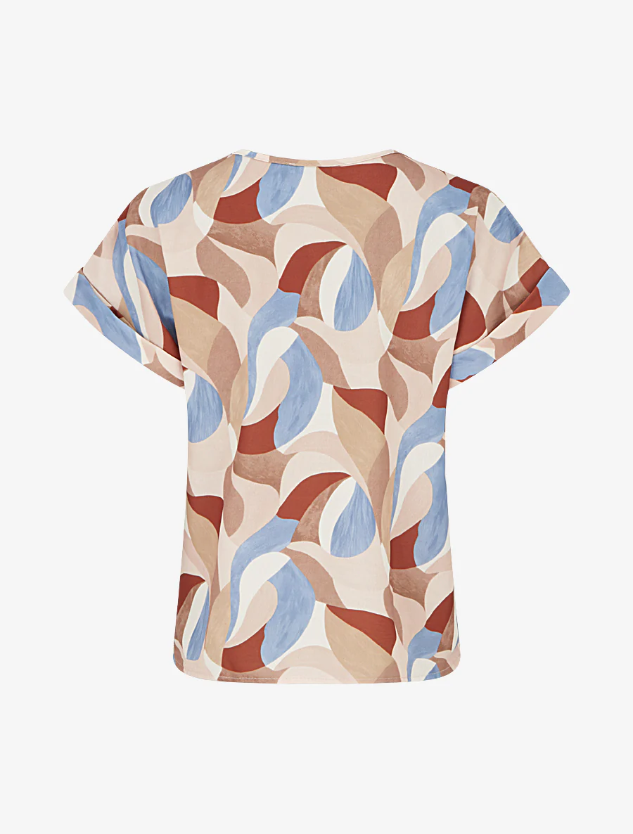 Abstracte bedrukte top met korte mouwen - Kameel - Image 2