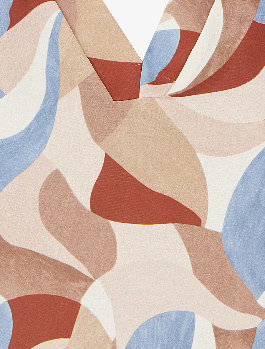Abstracte bedrukte top met korte mouwen - Kameel - Image 3