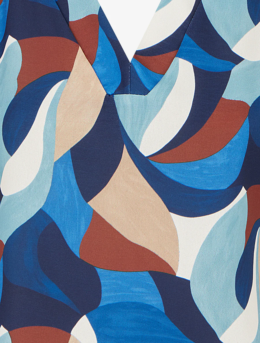 Abstracte bedrukte top met korte mouwen - Blauw - Image 3