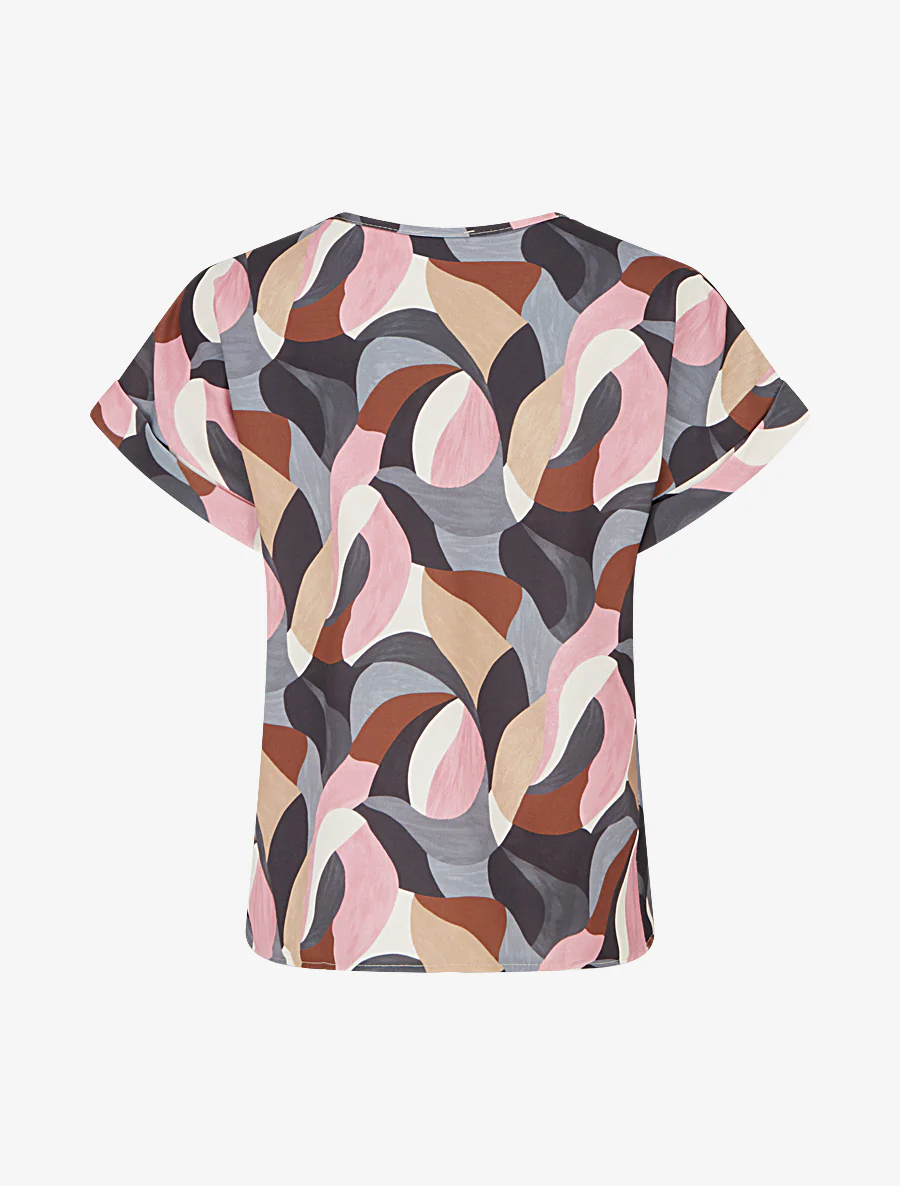 Abstracte bedrukte top met korte mouwen - Zwart - Image 2