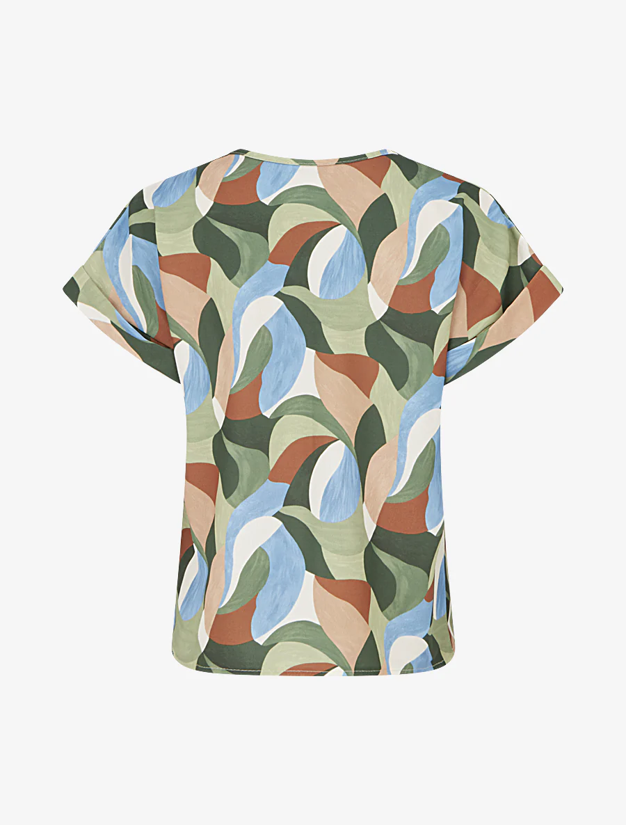 Abstracte bedrukte top met korte mouwen - Kaki - Image 2