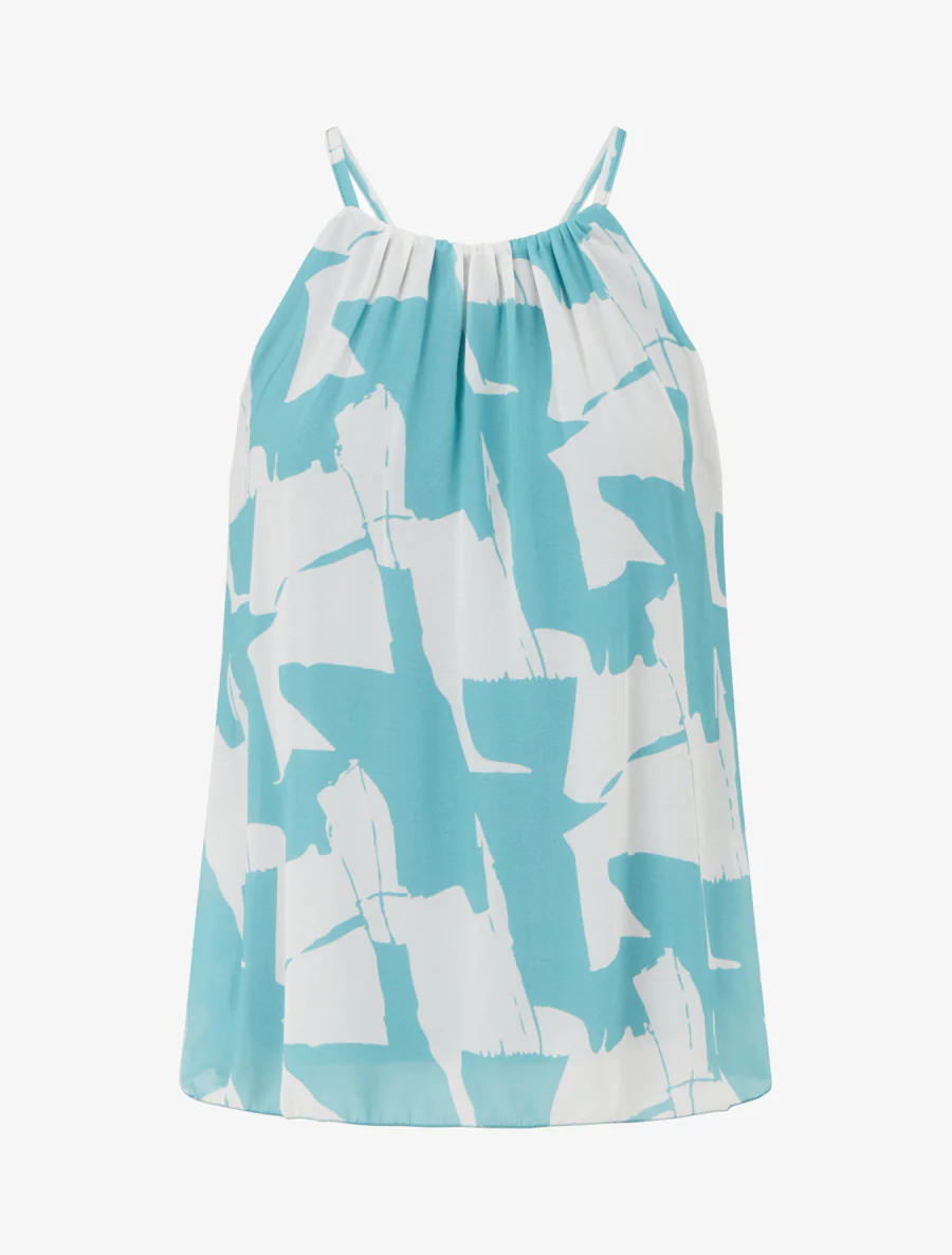 Abstracte bedrukte vloeiende top - Blauw lagune