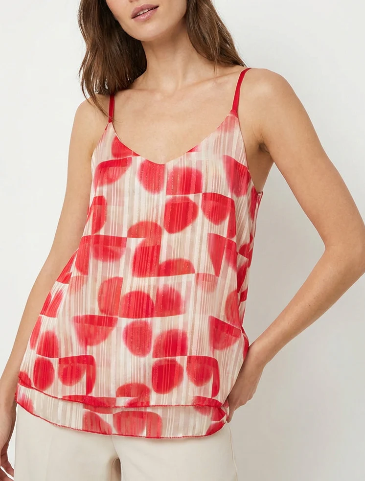 Abstracte print caraco met iriserende strepen - Rood - Image 4