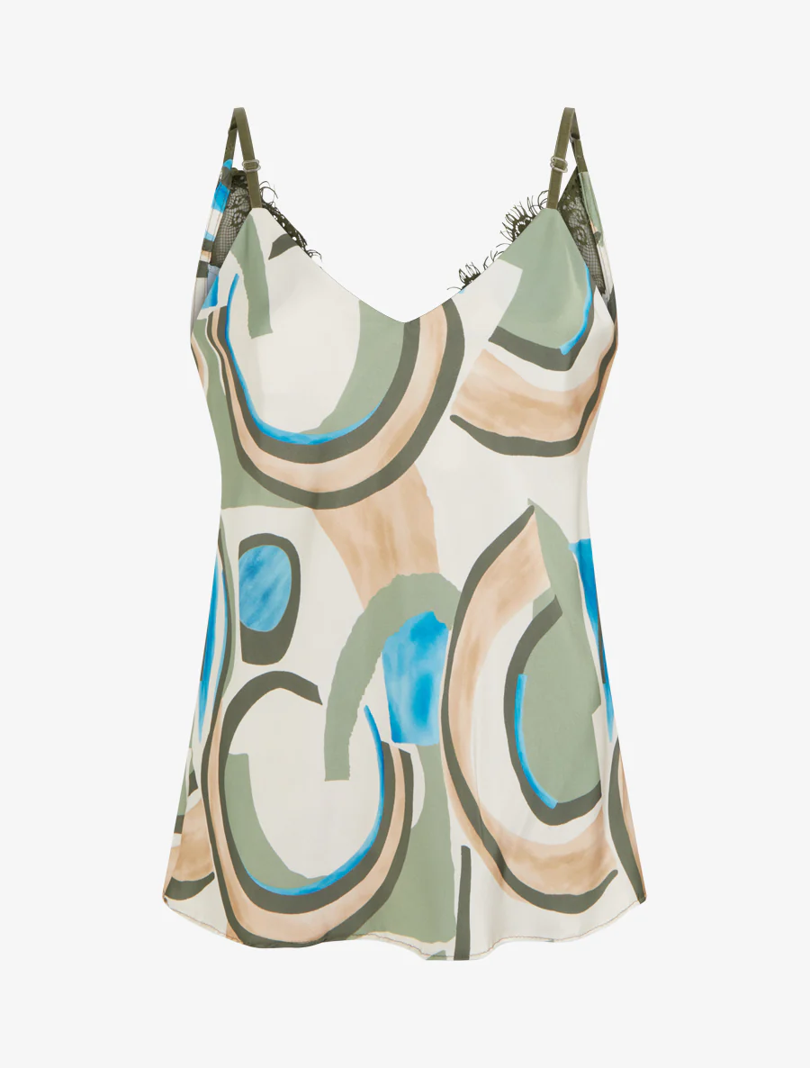 Abstracte print caraco met kanten rug - Kaki