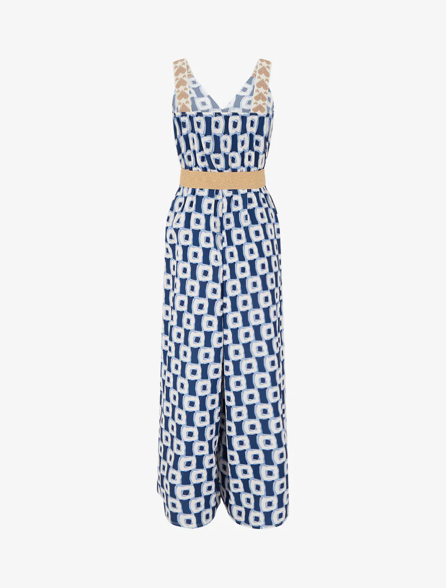 Abstracte print jumpsuit met bandjes en hartjesmotief. - Marine - Image 2
