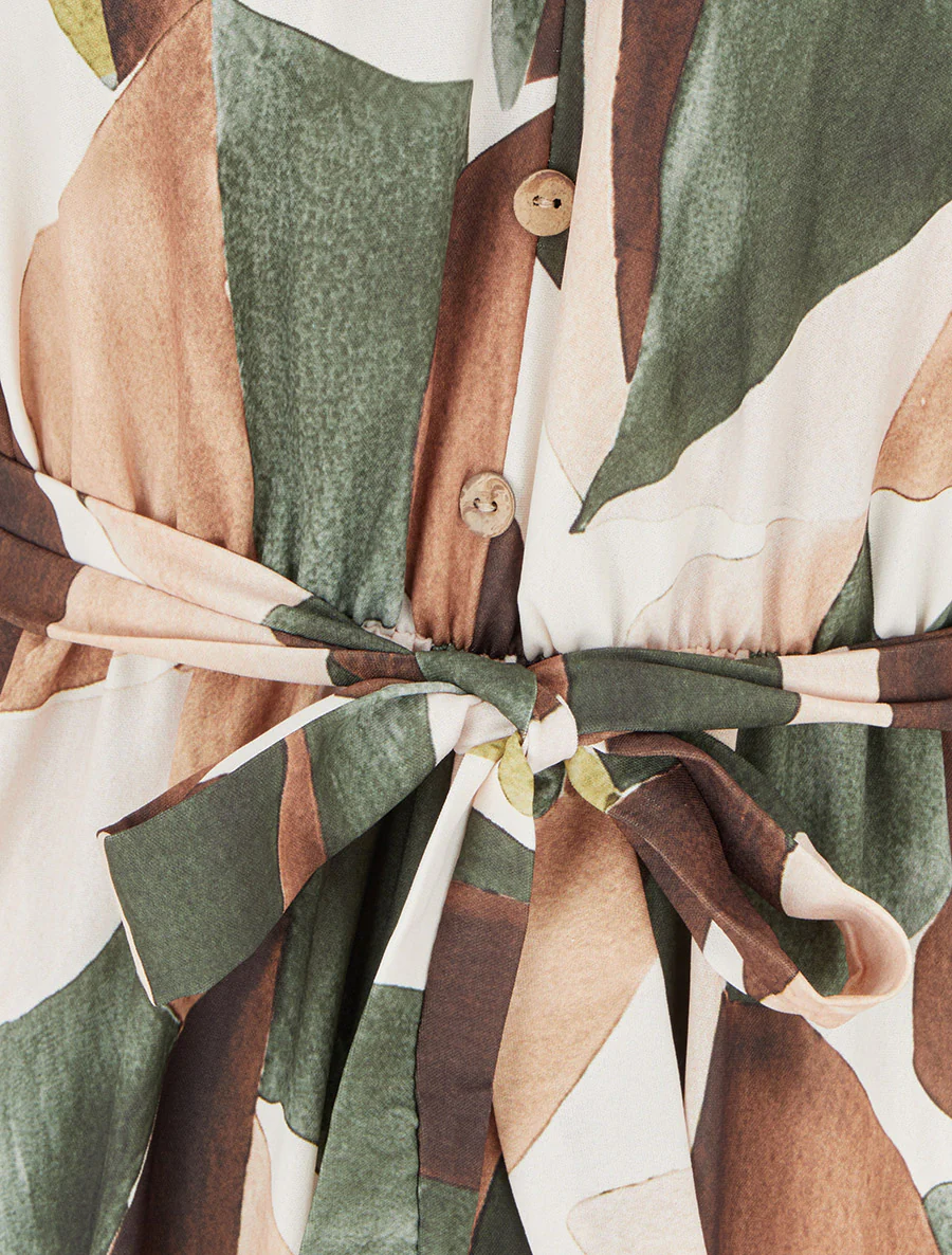 Abstracte print jumpsuit met elastische taille. - Kaki - Image 3