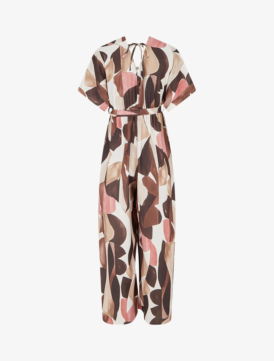Abstracte print jumpsuit met elastische taille. - Bruin - Image 2