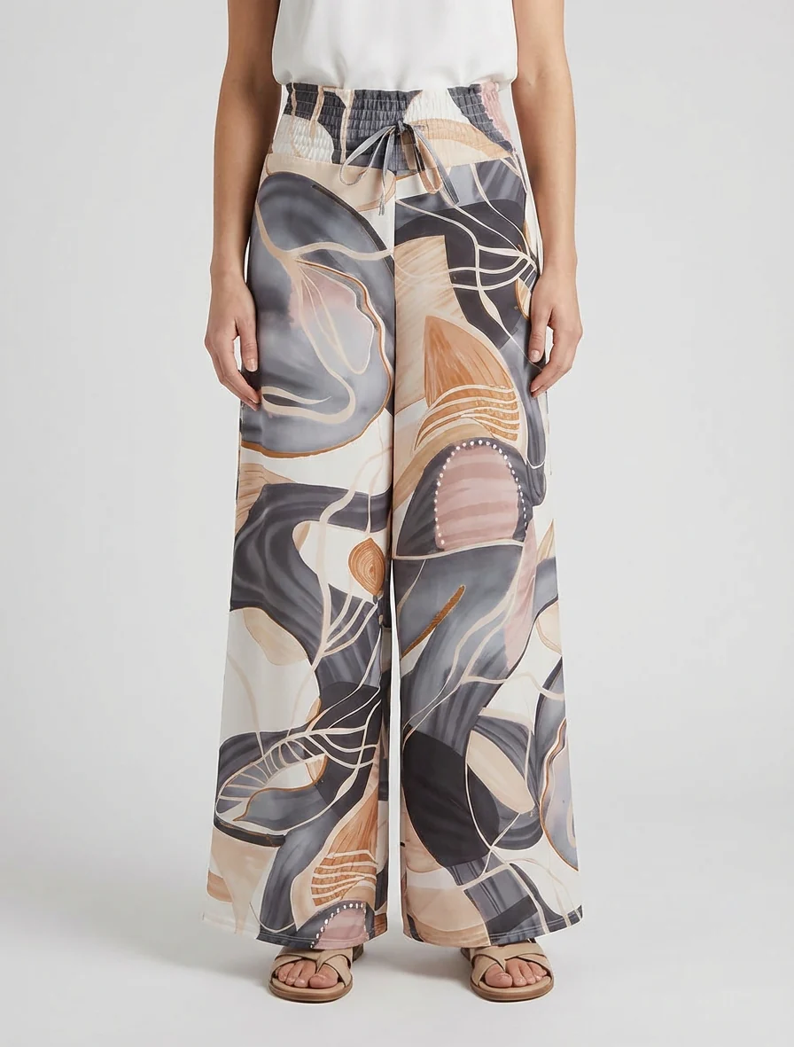 Abstracte printbroek met elastische tailleband - Zwart - Image 4
