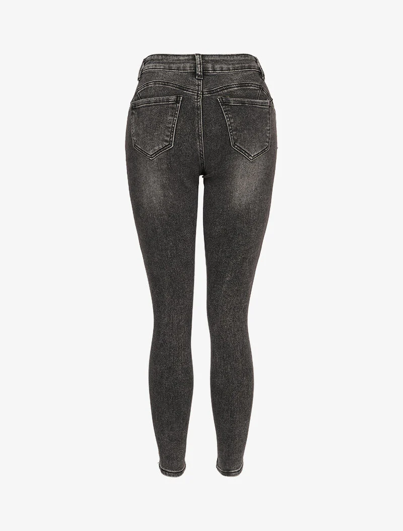 Afgewassen skinny jeans met contrasterende naden aan de achterkant - Donkergrijs - Image 2