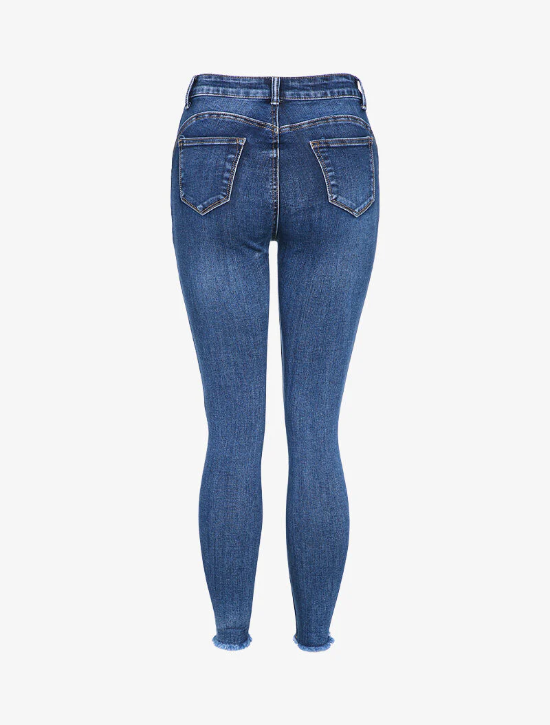 Afgewassen skinny jeans met rafelige rauwe randen - Blauw - Image 2
