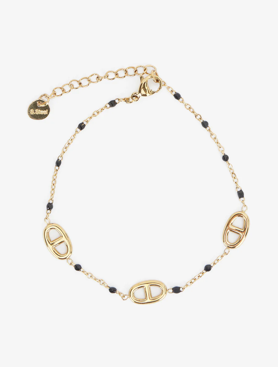 Armband met ankerketting en parels - Goud/zwart - Image 2