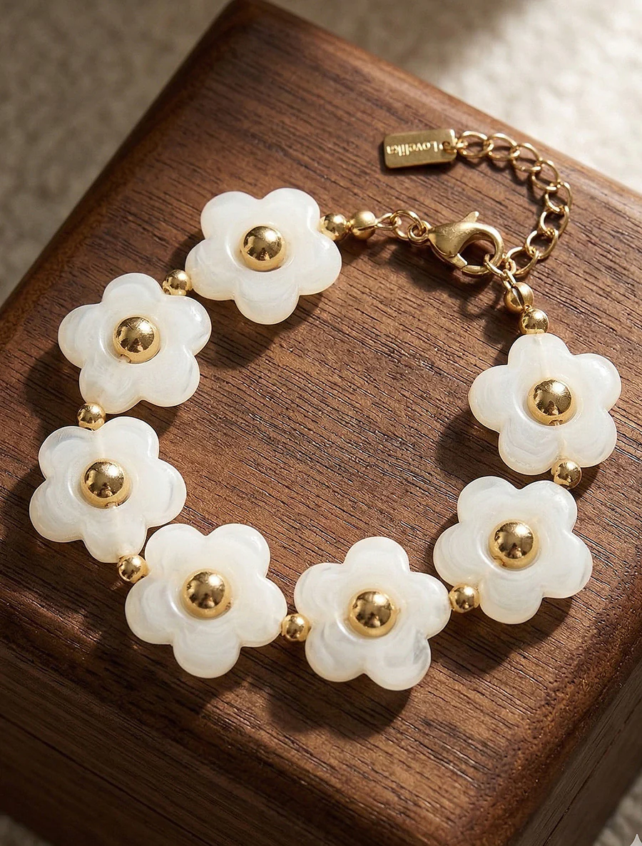 Armband met bloemenmotief van hars - Wit