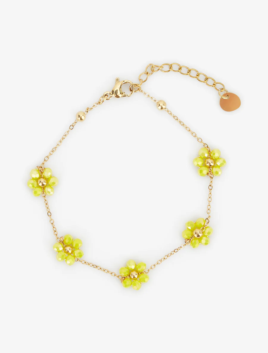 Armband met kleine, gekleurde bloemen van parels. - Geel - Image 2