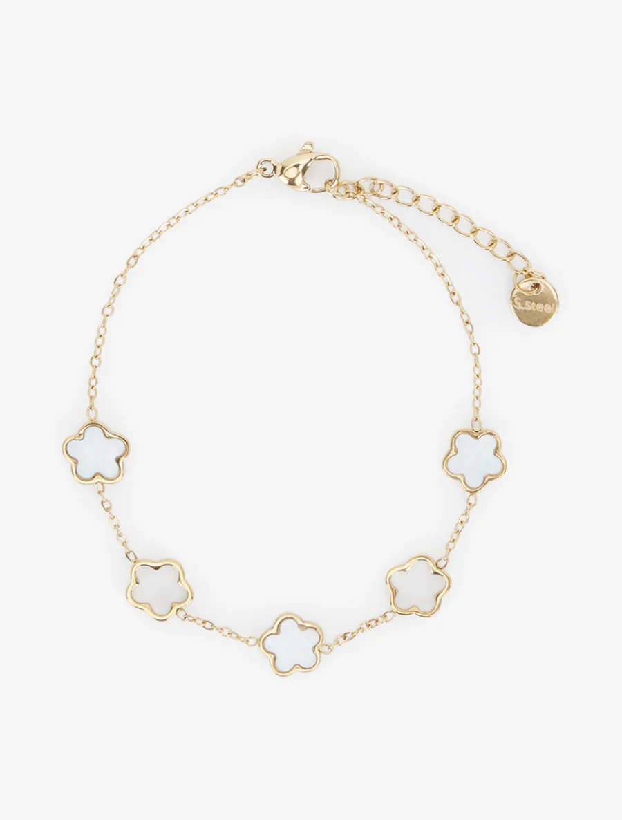 Armband met opengewerkte en parelmoeren bloemen - Goud - Image 2