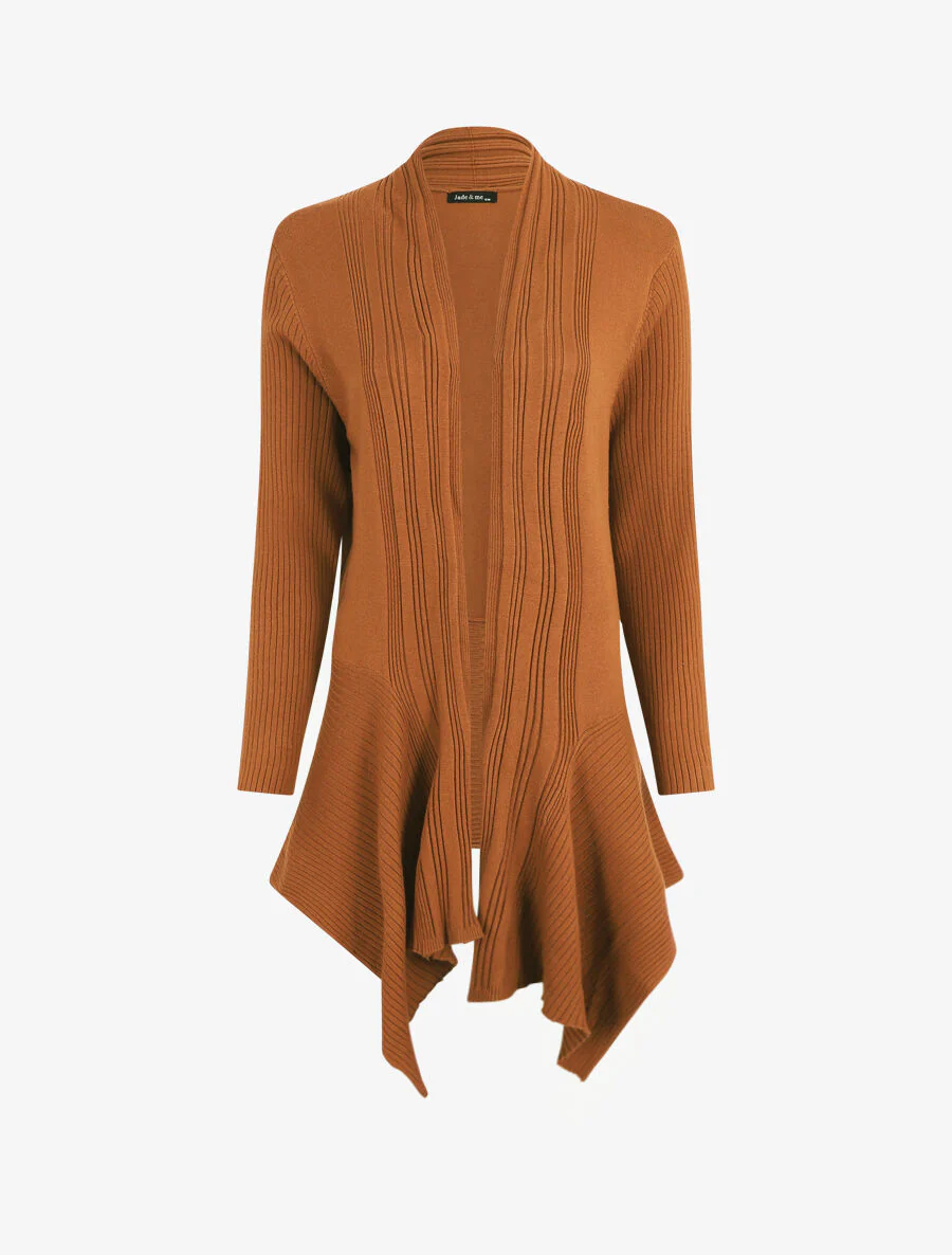 Asymmetrisch geribd vest - Kameel - Image 2