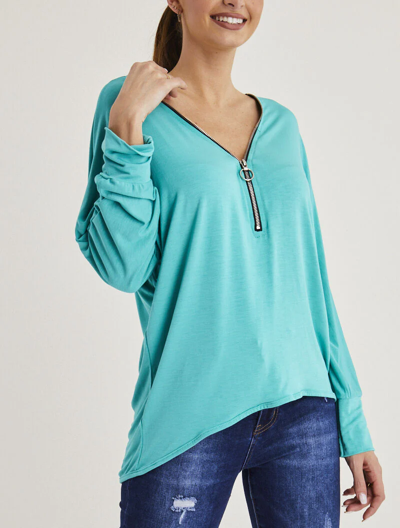 Asymmetrisch top met rits - mintgroen