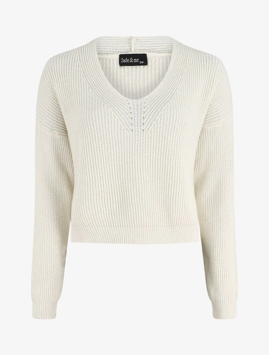 Asymmetrische crop trui met V-hals - wit