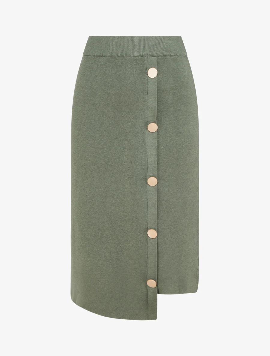 Asymmetrische gebreide effen rok - Kaki