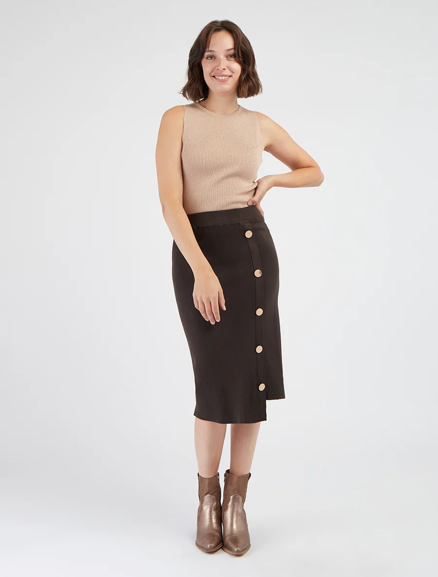 Asymmetrische gebreide effen rok - Donkerbruin - Image 4