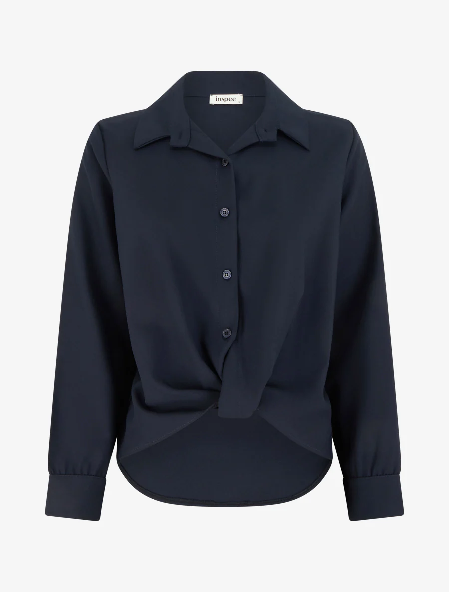 Asymmetrische geknoopte blouse - Marine