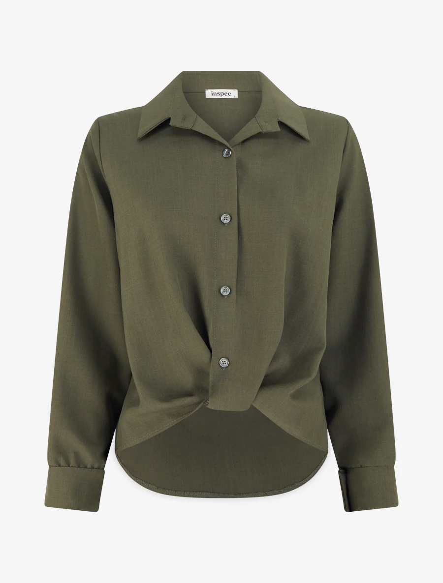 Asymmetrische geknoopte blouse - Kaki