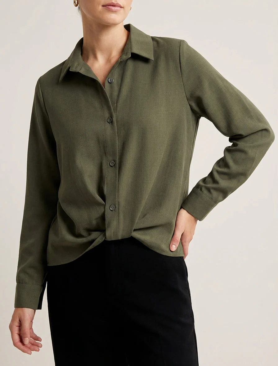 Asymmetrische geknoopte blouse - Kaki - Image 4