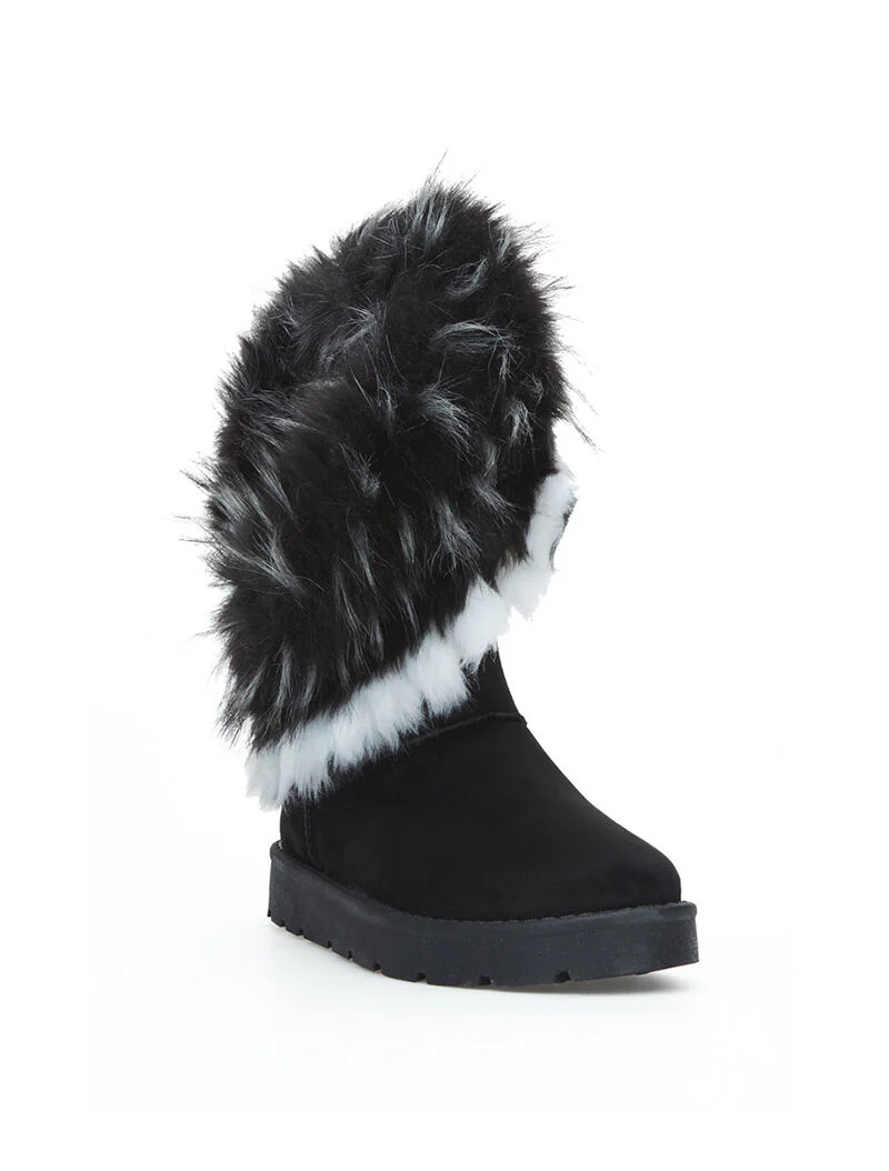 Asymmetrische bontlaarzen met bont - zwart - Image 2