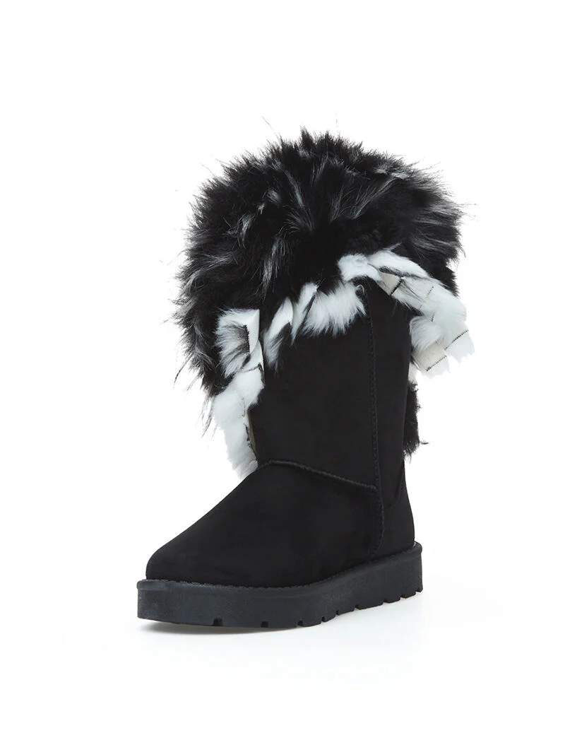 Asymmetrische bontlaarzen met bont - zwart - Image 3