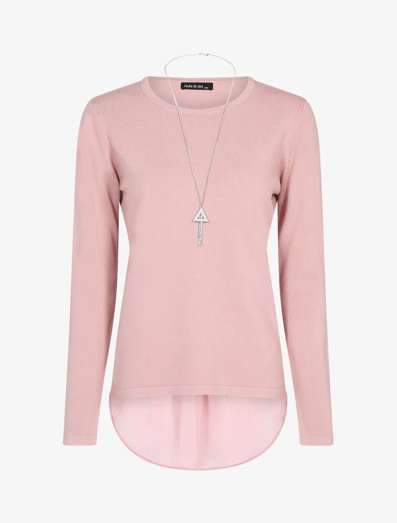 Trui met asymmetrisch inzetstuk in voile - roze