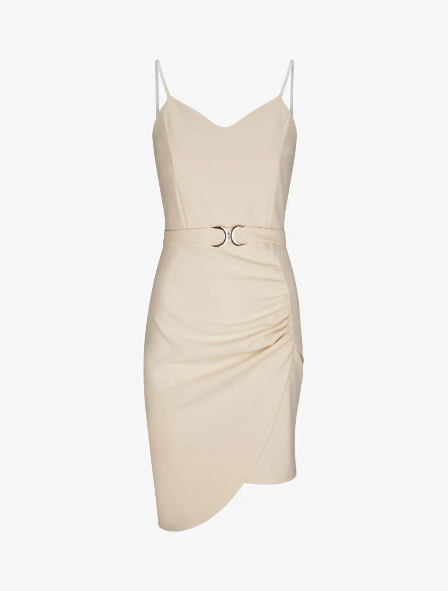 Asymmetrische jurk met dunne bandjes - beige