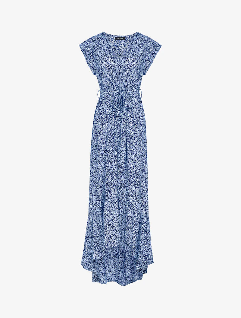 Asymmetrische jurk met kleine bloemenprint - marine