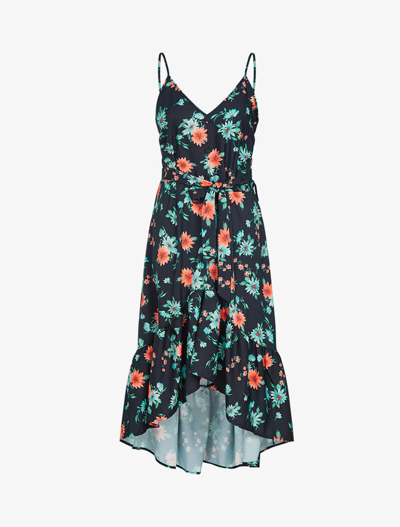 Asymmetrische jurk met prints - zwart