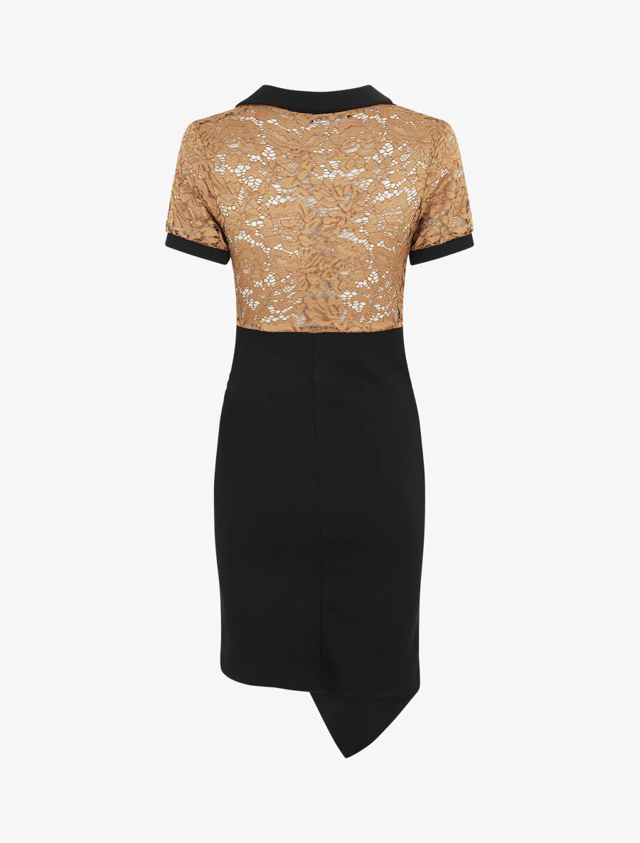 Asymmetrische jurk van twee materialen - Kameel - Image 3
