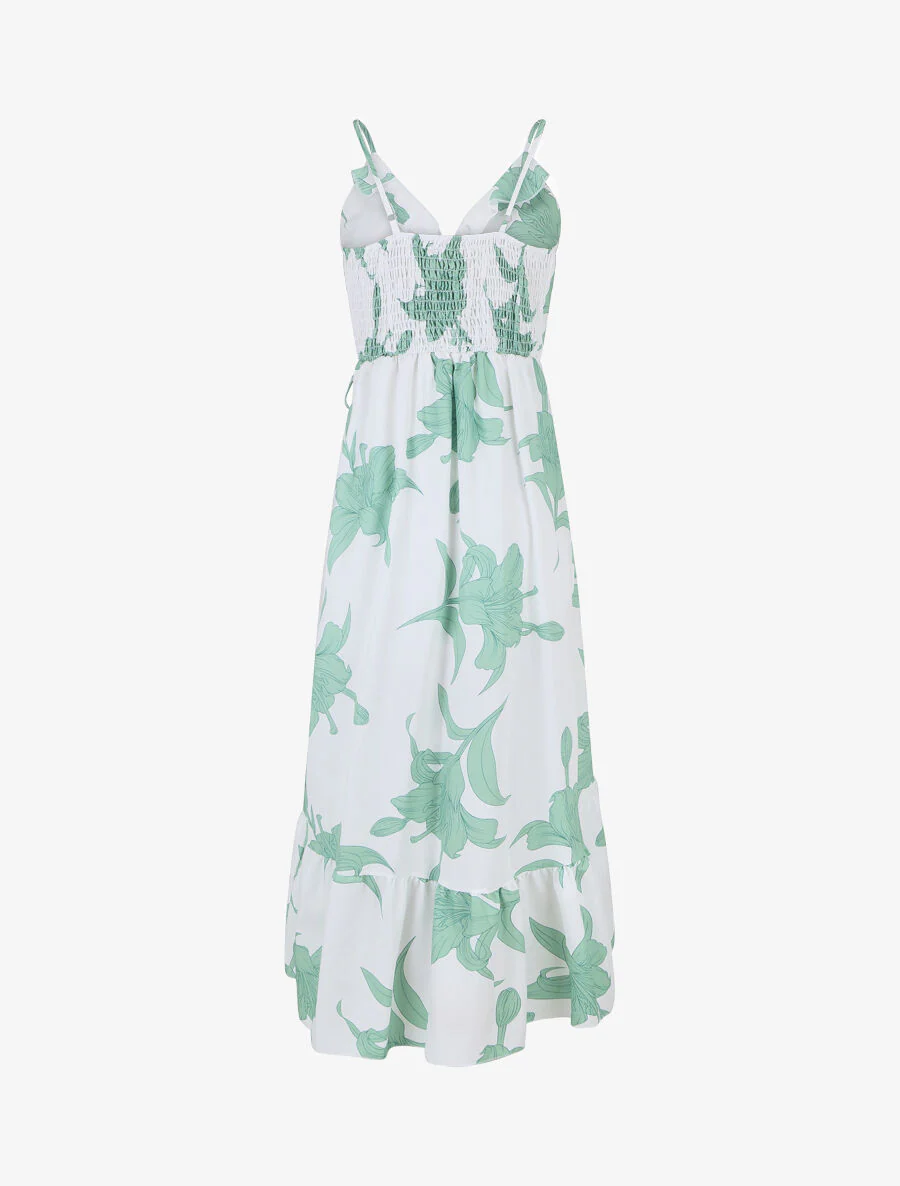 Asymmetrische lange jurk met grote bloemenprint - wit - Image 2