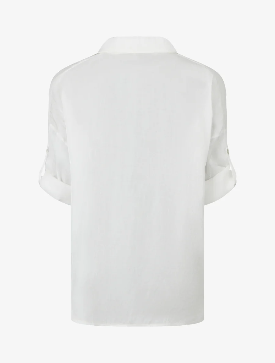 Asymmetrische parelmoeren blouse met oprolbare lange mouwen - Wit - Image 2