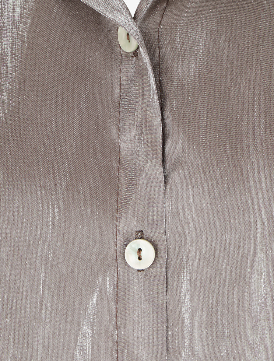 Asymmetrische parelmoeren blouse met oprolbare lange mouwen - Bruin - Image 3