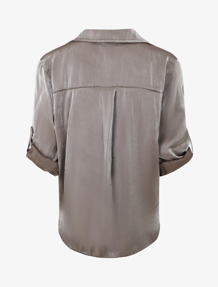 Asymmetrische parelmoeren blouse om te knopen - Bruin - Image 2