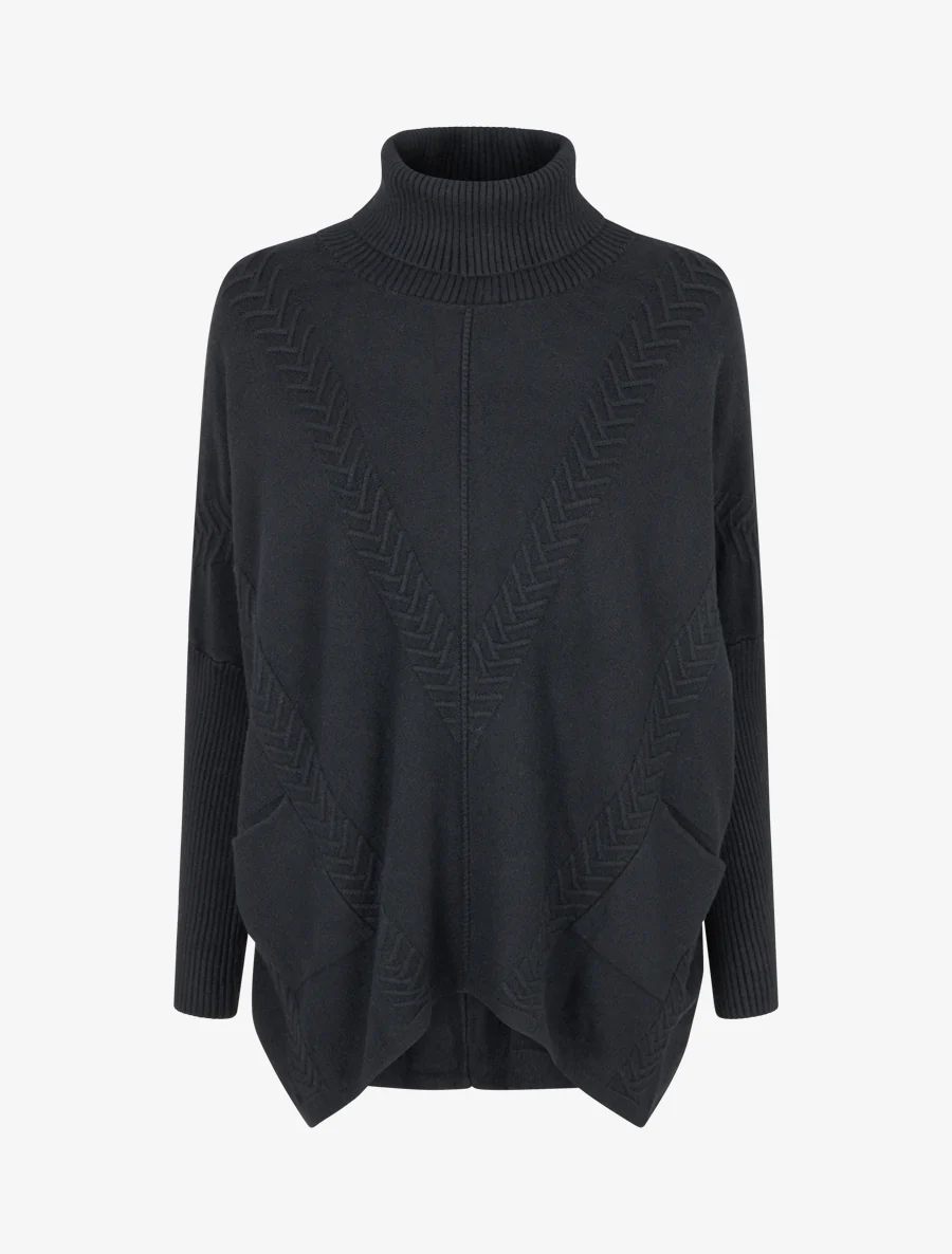 Asymmetrische poncho met coltrui - Zwart