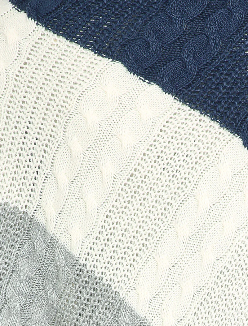 Asymmetrische poncho met gekleurde strepen - Marineblauw - Image 3