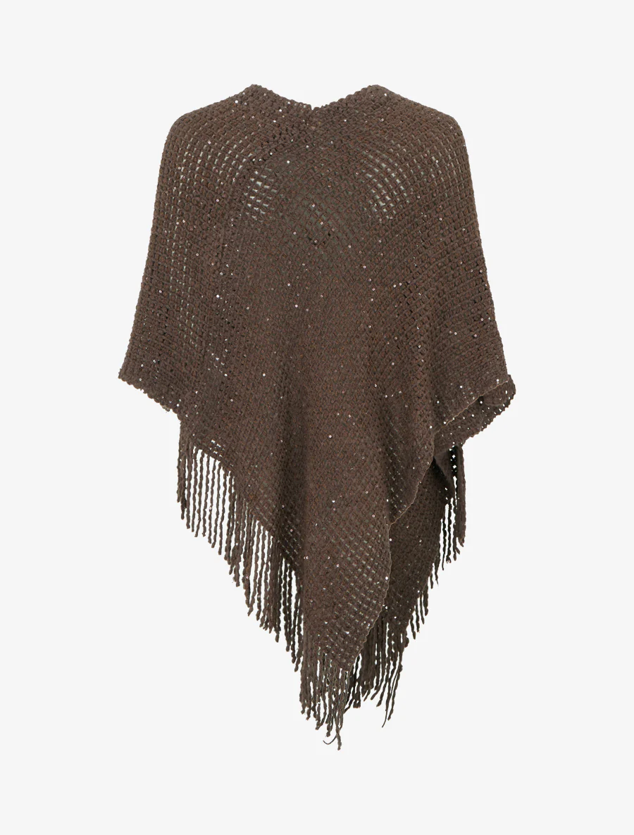 Asymmetrische poncho met pailletten detail - Bruin - Image 2