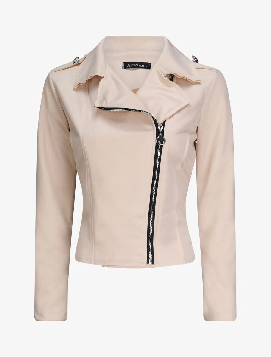 Asymmetrische rits suède jas - Beige