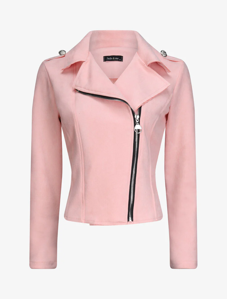 Asymmetrische rits suède jas - Roze
