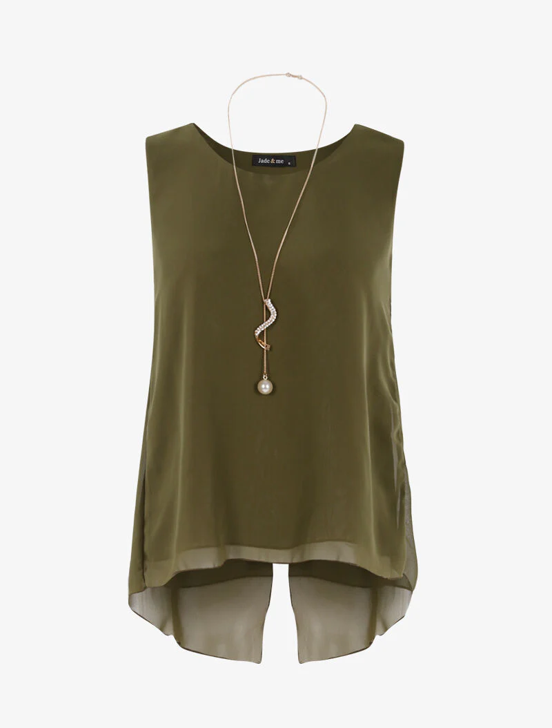 Asymmetrische top in voile - kaki