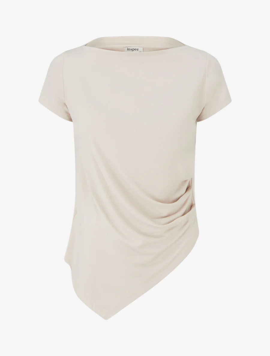 Asymmetrische top met korte mouwen - Beige