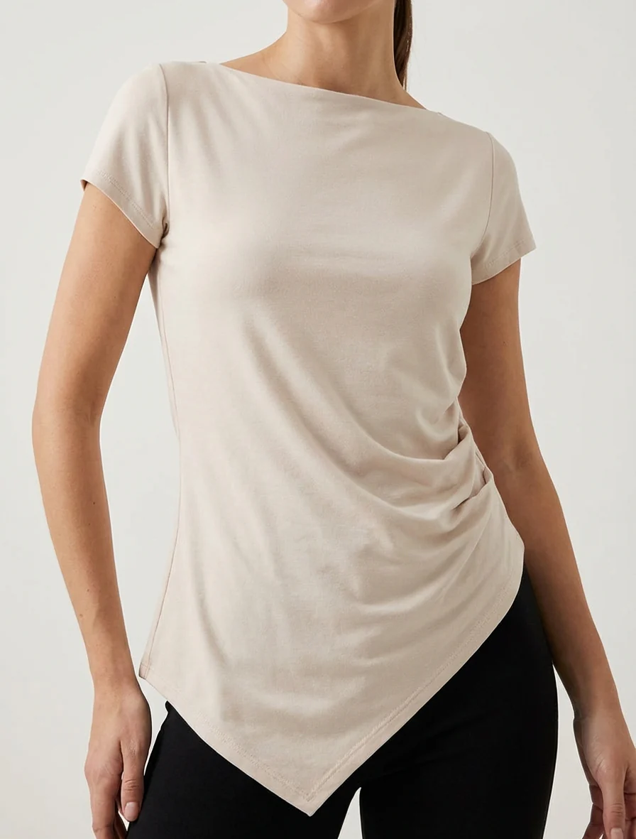 Asymmetrische top met korte mouwen - Beige - Image 4